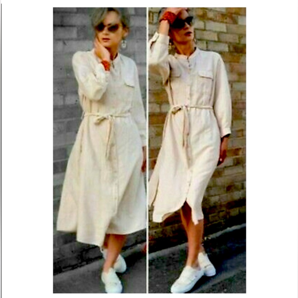 NWT ZARA linen button down midi shirt dress. Size L - Picture 5 of 10